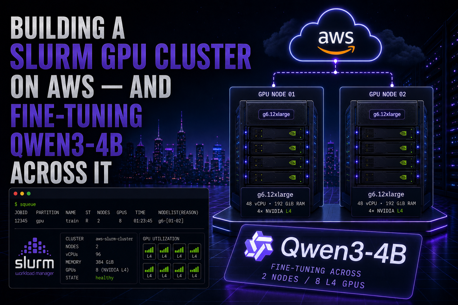 Building a Slurm GPU cluster on AWS and fine-tuning Qwen3-4B across it